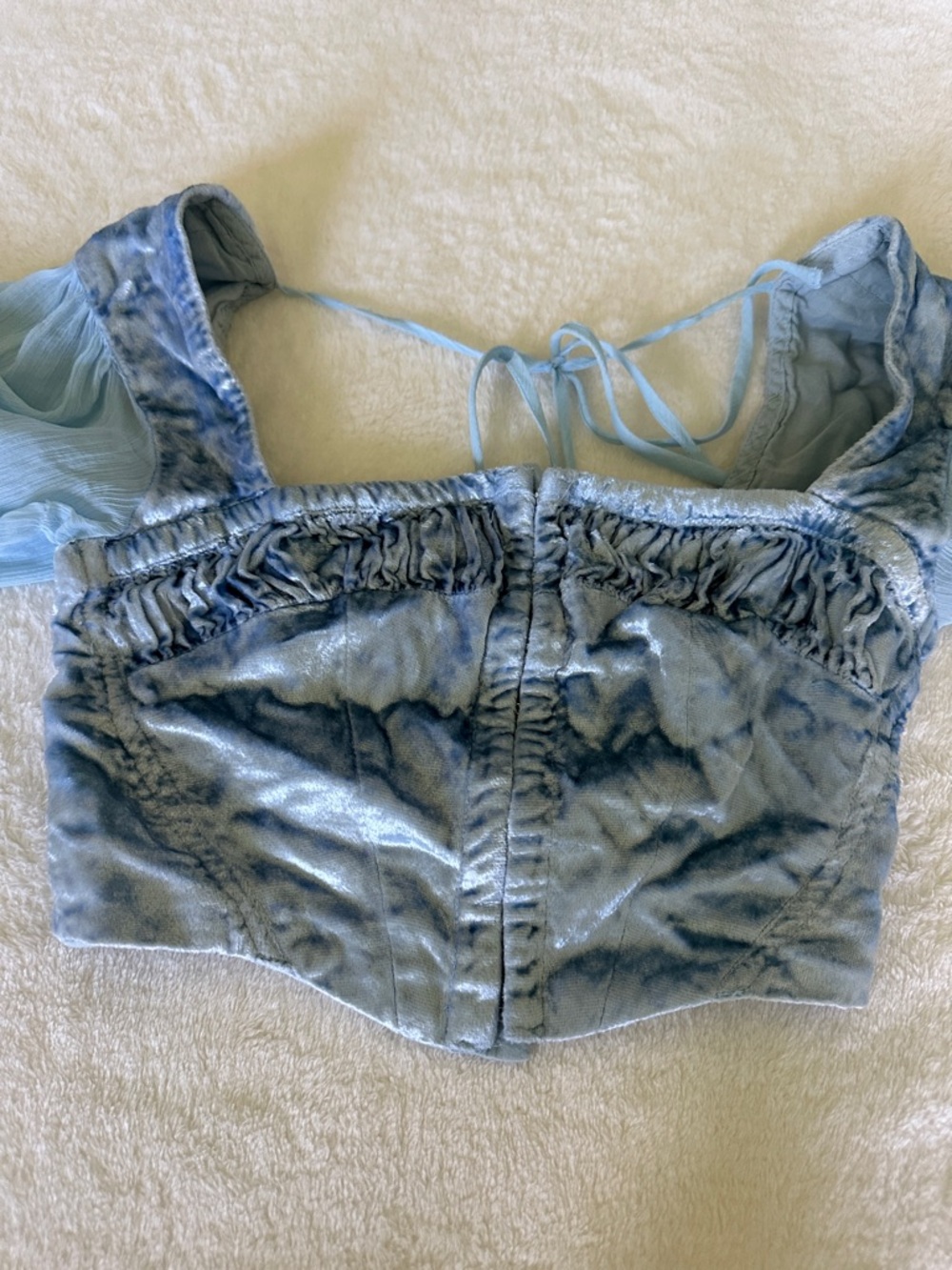 Urban Outfitters Light Blue Sheer Sleeve Corset Top - Picture 4 of 7